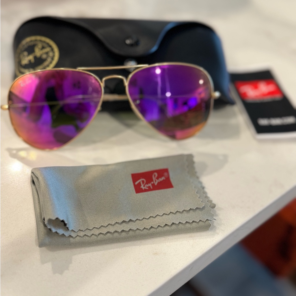 Brand New Ray-Ban Gold Frame Sunglasses With Pink Polarized Mirror Lenses Rb3025